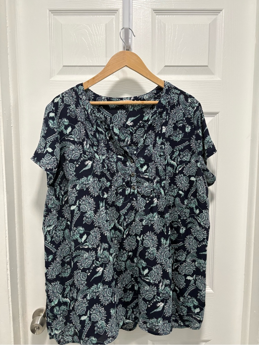 Westport Navy Floral Short-Sleeve Blouse with Mint Print